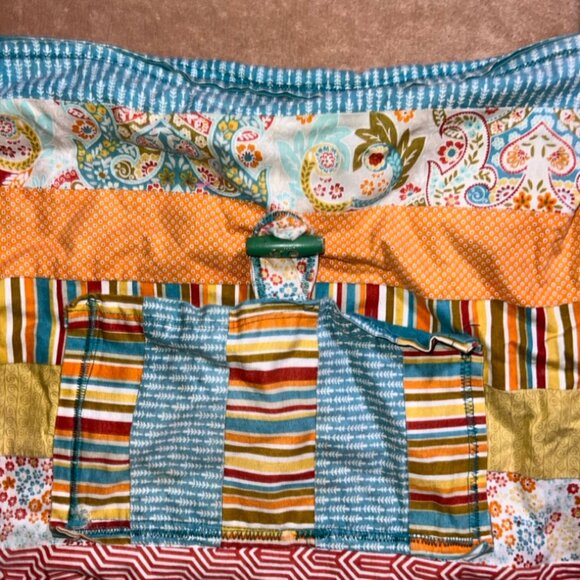 Homemade Patchwork Stripe Floral Zip Long Strap BOHO Cloth Crossbody Purse (Z) - Picture 2 of 4